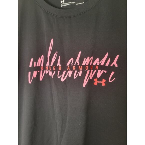 Under Armour Tech Script Crewneck Women's Black Pink Short Sleeve Top Size L - Picture 2 of 5